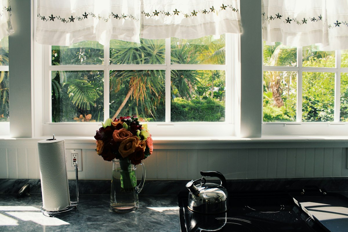 a vase of flowers on a table
