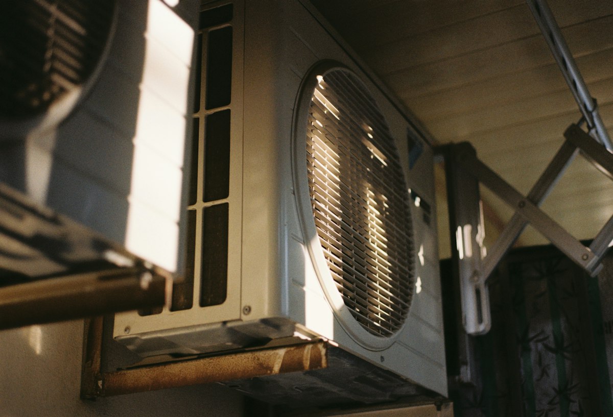 Close-up of an air conditioning unit on a sunny day