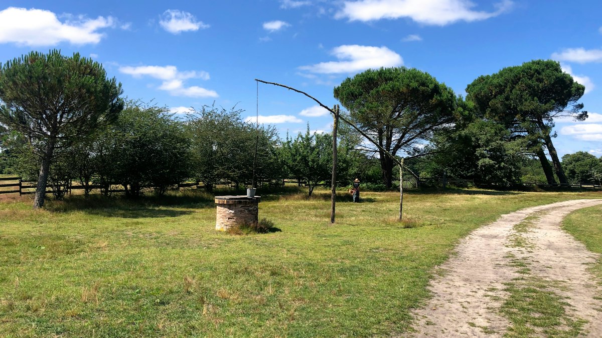 An old stone well with a wooden beam and rope